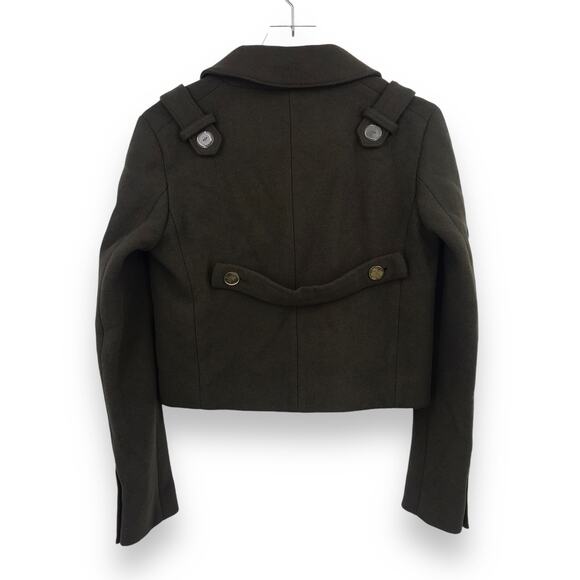 Tibi Green Admiral Cropped Peacoat 2 Collared Double Breasted Pocket Epaulets - Picture 2 of 6